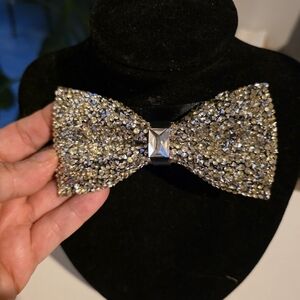 Elegant Silver With Gold Crystal Bow Tie